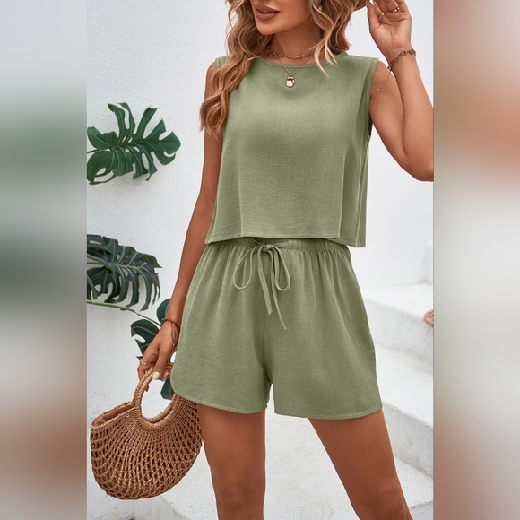 Round Neck Top and Drawstring Shorts Set - Picture 1 of 6